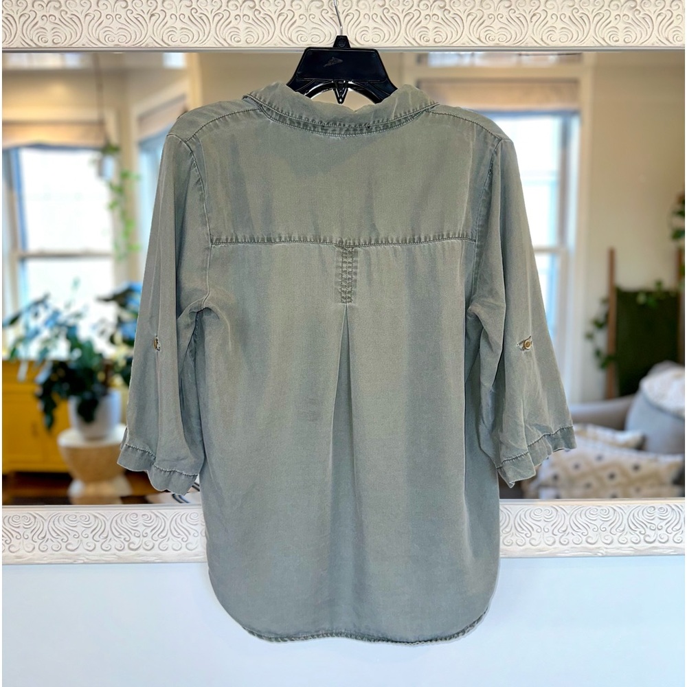 Velvet Heart Green Collared Top Three Quarter Length Sleeves - M - Picture 7 of 8